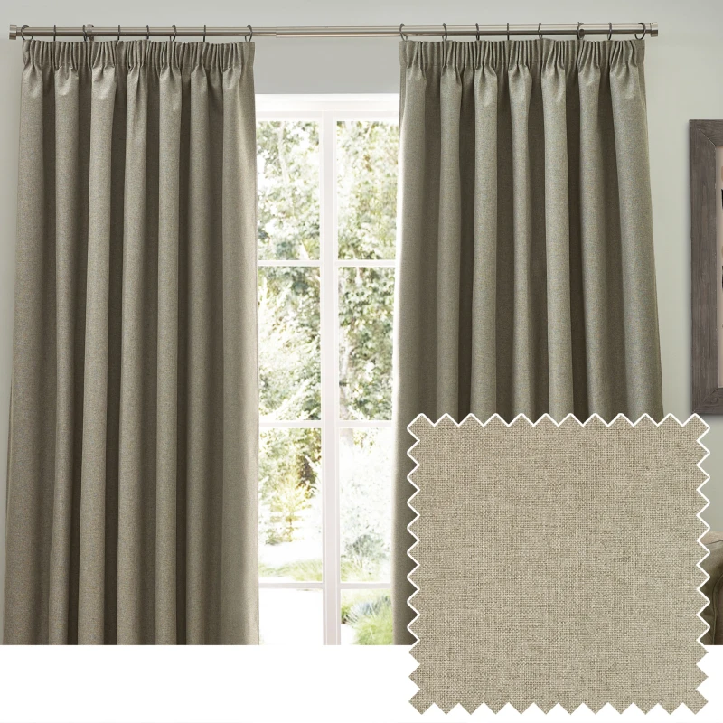 Image of Furn Furn Dawn Blackout Pencil Pleat Curtain Pair in Natural Size: 168cm width x 229cm drop Natural 168cm width x 229cm drop Unisex 5025532819796