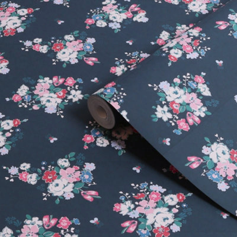 Image of Cath Kidston Clifton Floral Navy Floral Wallpaper Wallpaper One Size Blue 71745718000
