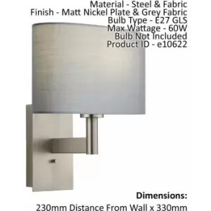 Image of Wall Light & Shade Matt Nickel & Grey Fabric 60W E27 USB Socket e10622