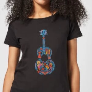 Image of Coco Guitar Pattern Womens T-Shirt - Black