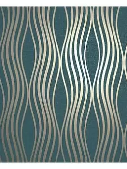 Image of Fine Decor Quartz Wave Wallpaper In Emerald