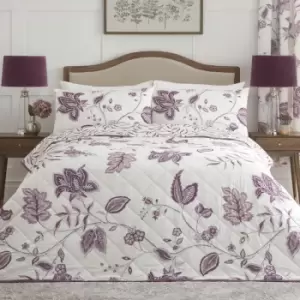 Image of Dreams & Drapes Samira Floral Print Quilted Bedspread, Plum, 200 x 230 Cm