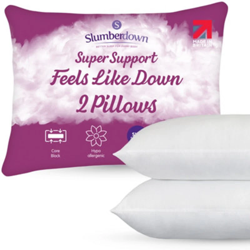 Image of Slumberdown 2 Pack Feels Like Down Super Support Side Sleeper Firm Pillows White