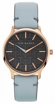 Image of Ted Baker Womens Poppiey Grey Leather Strap Black Watch