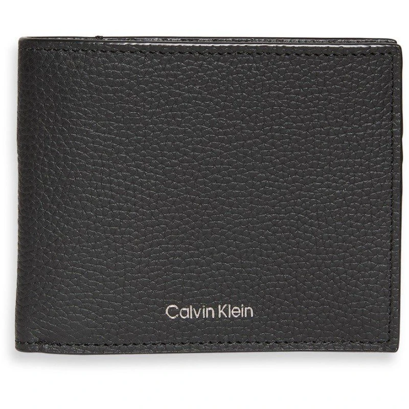 Image of Calvin Klein Foil Embossed Logo Leather Bifold Wallet Black male One Size