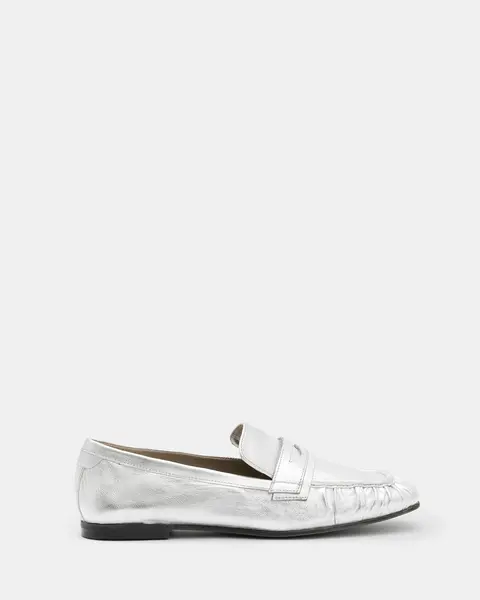 Image of AllSaints Sapphire Metallic Leather Loafer Shoes