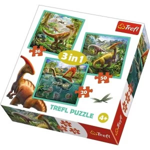 Image of 3 In 1 The Extraordinary World Of Dinosaurs Jigsaw Puzzle - 50 Pieces