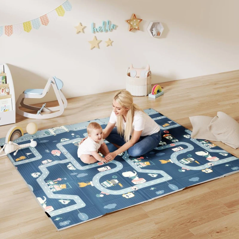 Image of AIYAPLAY Foldable Baby Play Mat, Baby Playpen, Traffic & Grey Diamond Theme Size: 1.4m Grey Unisex 1.4m