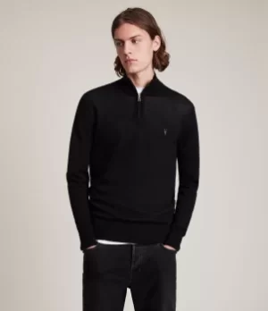Image of AllSaints Mens Mode Merino Zip Funnel Jumper, Black, Size: XS