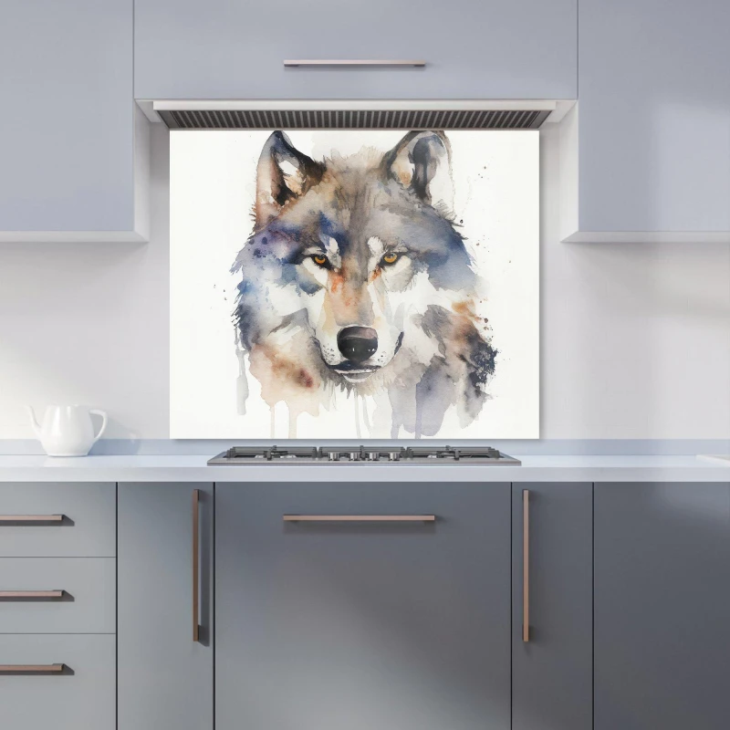 Image of Warren Reed - Designer Wolf Watercolour Kitchen Splashback in Brown Size: 900mm x 750mm Brown Unisex 900mm x 750mm
