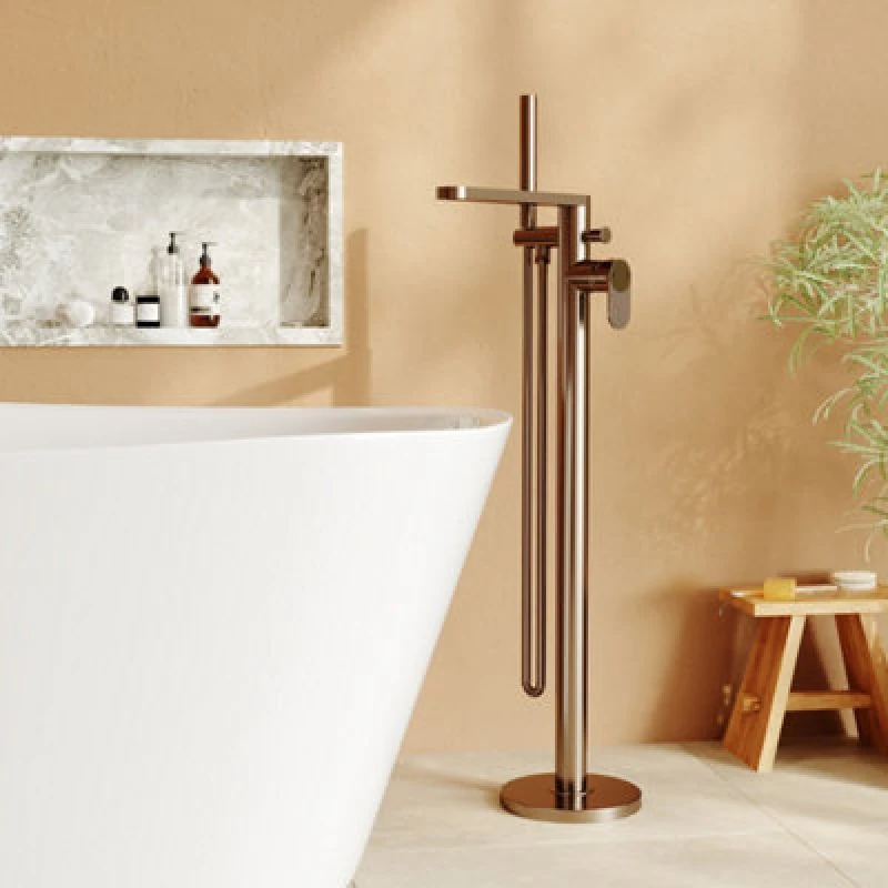 Image of FNX Bathrooms Linea Freestanding Bath Shower Mixer With Kit Brushed Bronze Contemporary 1 Hole