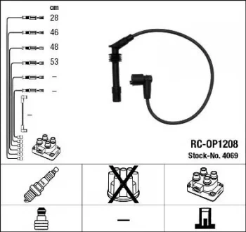 Image of NGK RC-OP1208 Ignition Lead Set NTK Inductive Resistor 4 Circuit
