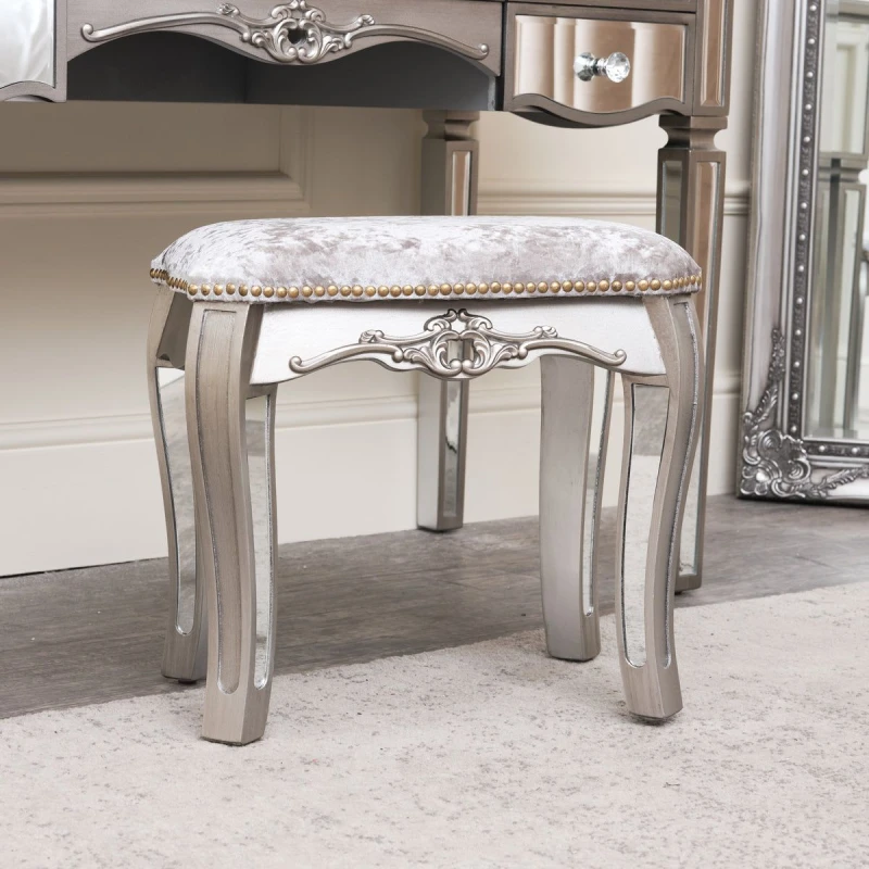 Image of Melody Maison Mirrored Dressing Table Stool - Tiffany Range Silver