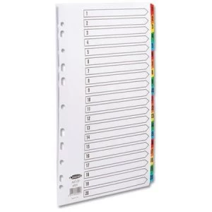 Image of Concord Commercial Index Mylar-reinforced Europunched 1-20 Coloured Tabs A4 White Ref 69201