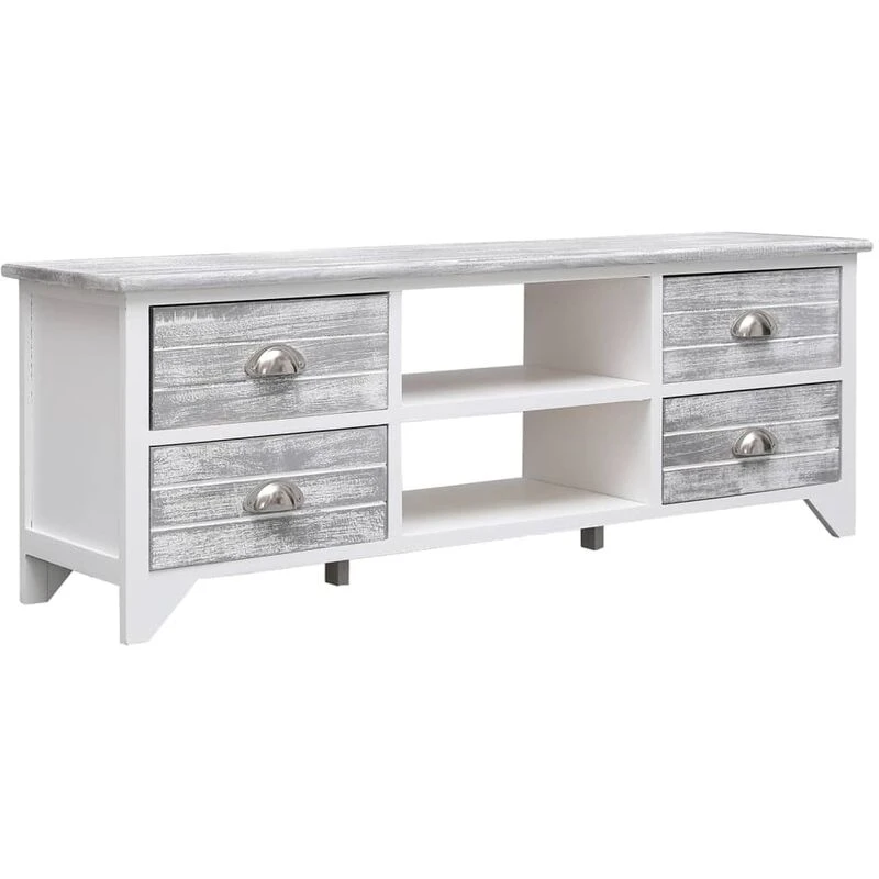 Image of VIDAXL TV Cabinet White and Grey 108x30x40cm Solid Paulownia Wood Vidaxl 8720286654477