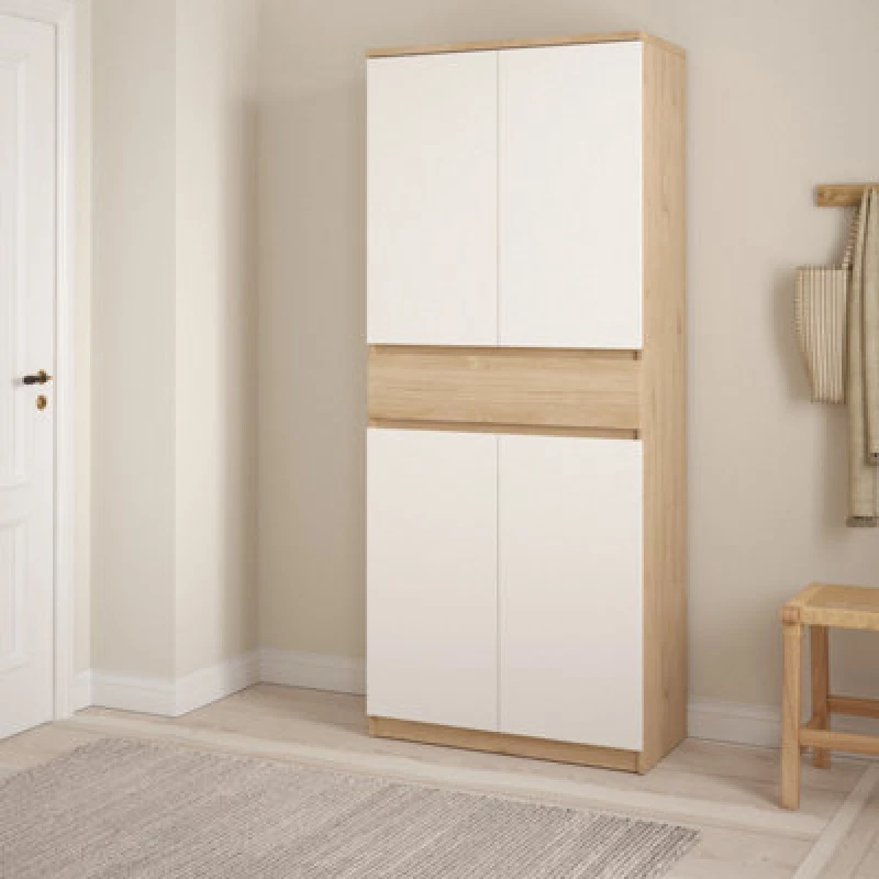 Image of Furniture To Go Naia Shoe Cabinet with 4 Doors 1 Drawer in White White Unisex