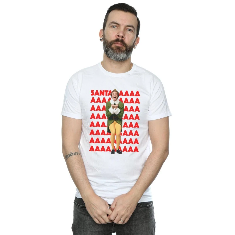 Image of Elf Elf Men Buddy Santa Scream T-Shirt in White Size: Small White S Male 5057736051023