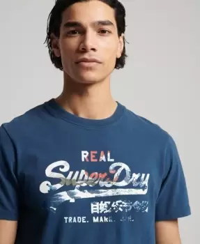 Image of Superdry Mens Vintage Logo Narrative T-Shirt Blue / Blue Bottle - Size: L