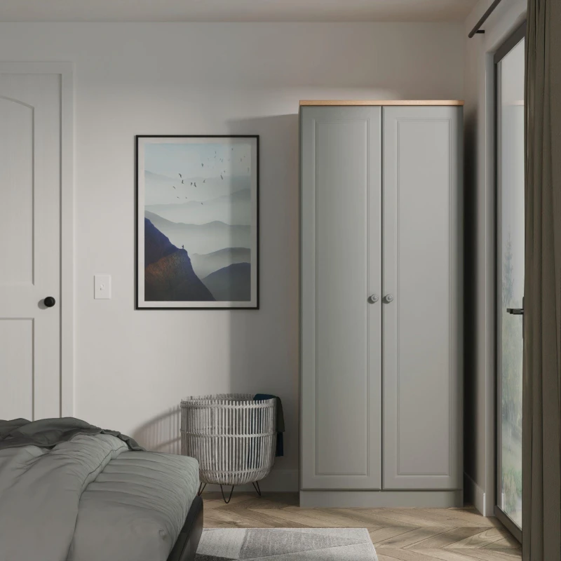 Image of Welcome Furniture Ready Assembled Norfolk 2ft6In Plain Wardrobe In Dusk Grey & Bardolino Oak, Grey NOR060DGBO