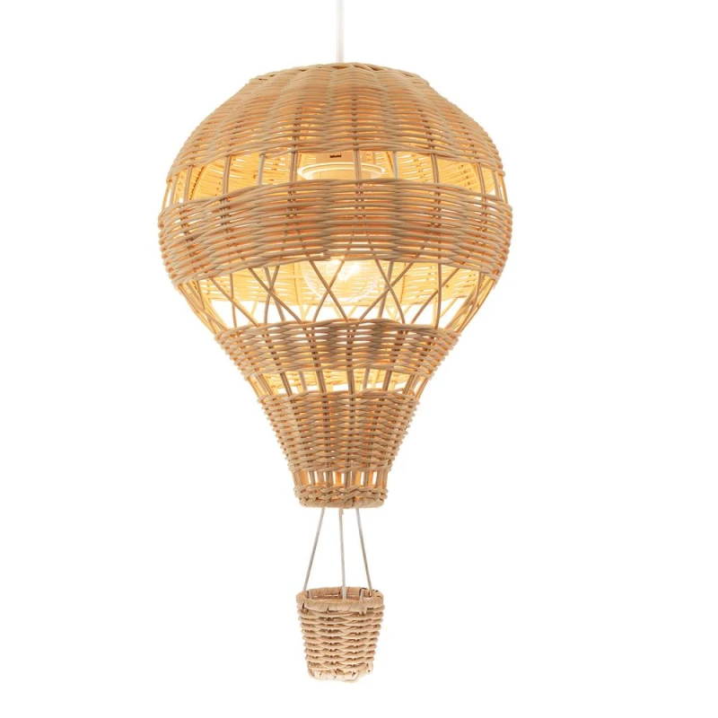 Image of Happy Homewares Quirky Hot Air Balloon Natural Rattan Easy Fit Pendant Lighting Shade in Brown Brown Unisex