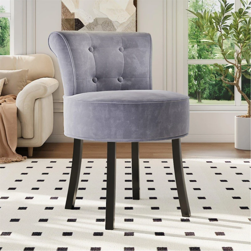 Image of Kabinet UK Velvet Vanity Stool with Thick Cushion Grey Grey unisex One Size