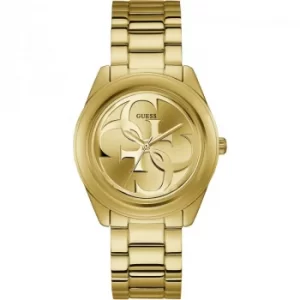 Image of GUESS ladies gold watch with champagne dial.