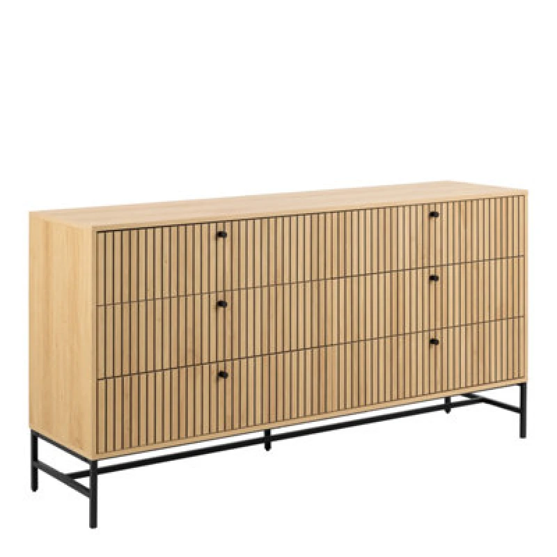 Image of Furniture To Go Albany Wide Chest Of 6 Drawers In Oak/black Legs
