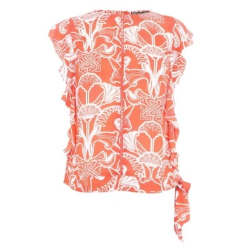 Image of Biba Tie Side Blouse - Orange/Ivory