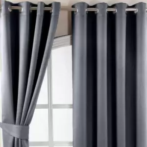 Image of Homescapes - homecapes Dark Grey Herringbone Chevron Blackout Thermal curtains Pair Eyelet Style, 45 x 72'
