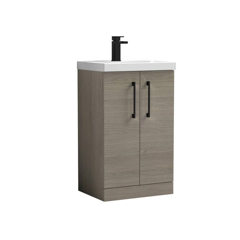 Image of Balterley Level Modern Bathroom 2 Soft Close Door & Mid-Edge Vanity Unit Basin, Solace Oak, 500mm