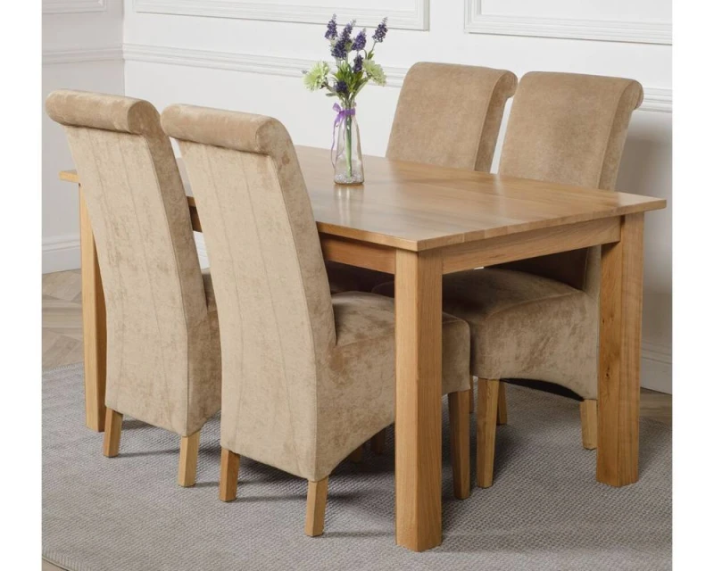 Image of Thats Furniture Oslo 150 x 90cm Medium Oak Dining Table & 4 Montana Fabric Chairs in Beige Beige Unisex 150 x 90 cm