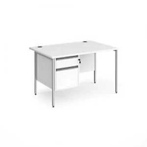 Image of Dams International Straight Desk with White MFC Top and Silver H-Frame Legs and 2 Lockable Drawer Pedestal Contract 25 1200 x 800 x 725mm