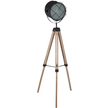 Image of Sienna Lighting - Sienna Dyce Tripod Floor Lamp Black Matt, Wood Clear, Glass Matt