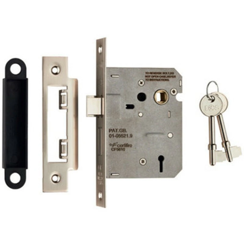 Image of Loops Locking 3 Lever Door Sashlock Latch Square Forend 76mm Satin Nickel Metallics unisex