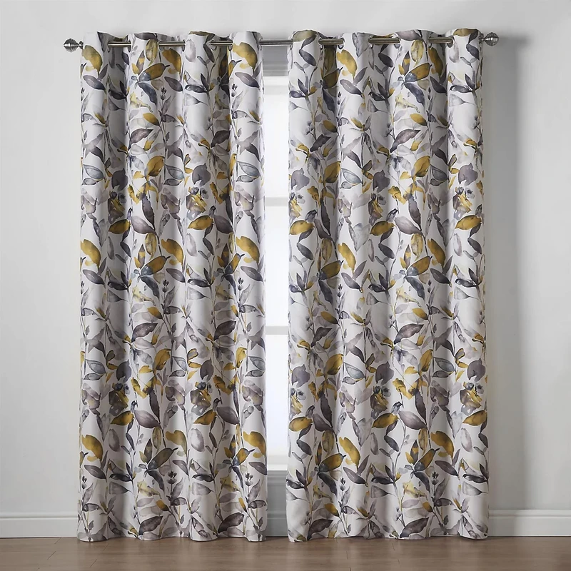 Image of Alan Symonds Giverny Triple Weave Printed Ring Top curtains Eyelet Curtains 229x229cm Ochre/Multi 83649190000