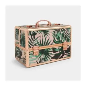 Image of BTFY Make Up Organiser - Tropical Print Professional Travel Cosmetic Vanity Case - Lockable Makeup & Jewellery Storage, Nail Box - Aluminium Frame &