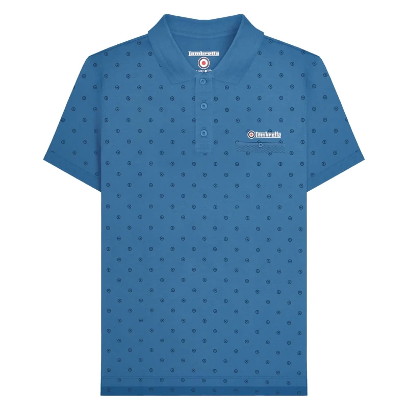 Image of Lambretta Lambretta Men Premium Target All-Over Print Big & Tall Polo Shirt in Mid Blue Size: 2X-large Mid Blue XXL Male 5063703663182