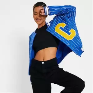 Image of I Saw It First California Stripe Oversized Varsity Jacket - Blue