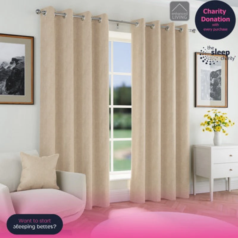 Image of Enhanced Living Chester 100% Blackout Herringbone Eyelet Curtains Curtains 46x54 Beige 38040169001
