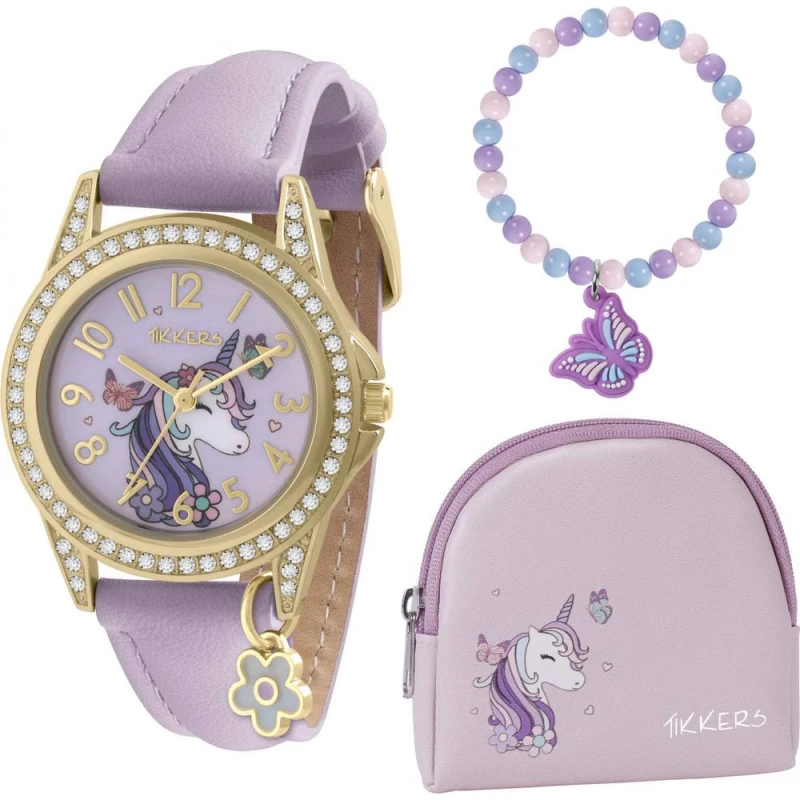Image of Tikkers Tikkers Kids Lilac Bracelet, Purse & Unicorn Watch Gift Set