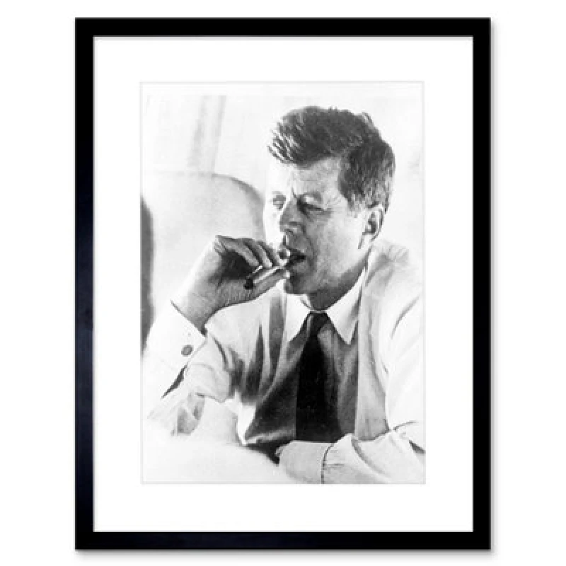 Image of Artery8 Vintage Photo President John Kennedy Smoke Cigar Jfk Framed Wall Art Print