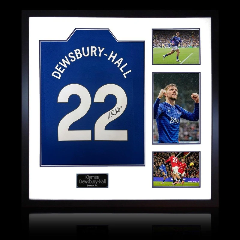 Image of The Fan Cave Kiernan Dewsbury-Hall Signed Everton Shirt Frame Blue unisex 820x820mm