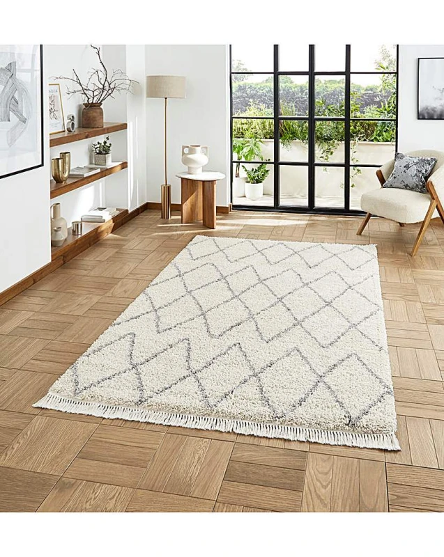 Image of Think Rugs Think Rugs Boho Fringe Rug Cream/Grey - Think Rugs - Size: 80X150 Cream/Grey 80X150 RT37301