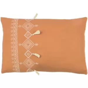 Image of Pritta Embroidered Diamond 100% Cotton Tasselled Cushion Cover, Cinnamon, 40 x 60 Cm - Furn