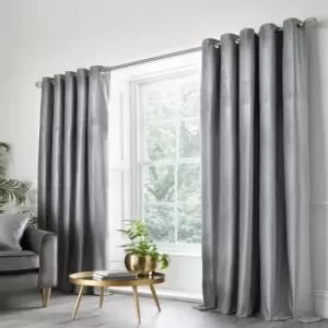 Image of Appletree Boutique Jasper Embossed Hexagon Eyelet Lined Curtains, Silver, 90 x 72 Inch