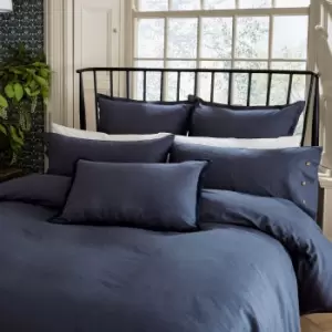 Image of William Morris Linen Cotton Plain Dye Double Duvet Cover, Blue