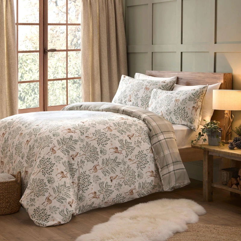 Image of Dreams and Drapes Winter Forest 100% Brushed Cotton Duvet Cover Set Duvet Cover Sets Single Beige 42979469010