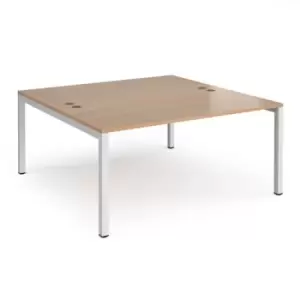 Image of Bench Desk 2 Person Starter Rectangular Desks 1600mm Beech Tops With White Frames 1600mm Depth Connex