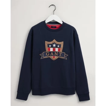 Image of Gant Banner Shield Crew Neck Sweatshirt Junior - Eve Blue 433