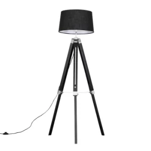 Image of Clipper Black Tripod Floor Lamp with Black Doretta Shade